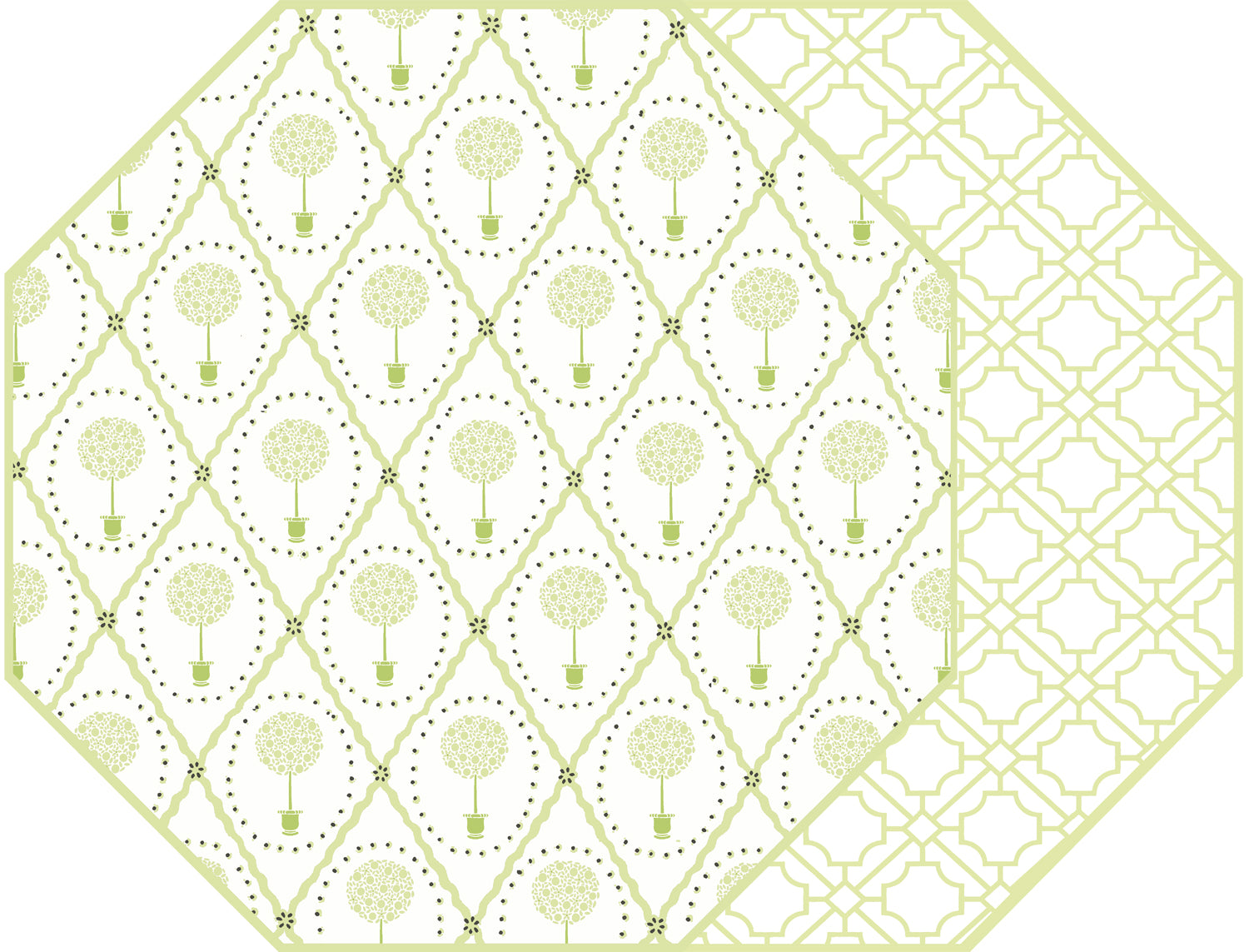 PREORDER ~  OCTAGONAL TWO SIDED PLACEMAT TOPIARY AND ASIAN CANE ~ WHITE
