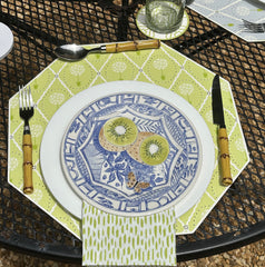 OCTAGONAL TWO SIDED PLACEMAT TOPIARY AND ASIAN CANE ~ LIME