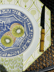 OCTAGONAL TWO SIDED PLACEMAT TOPIARY AND ASIAN CANE ~ WHITE