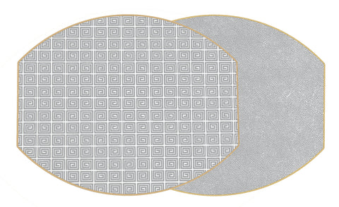 ELLIPSE TWO SIDED HOLLY'S KEY  AND DOT FAN PLACEMAT ~ PLATINUM