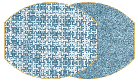 ELLIPSE TWO SIDED SAYAGATA AND DOT FAN PLACEMAT ~ CHINESE BLUE