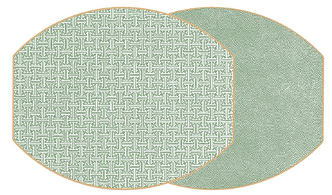 ELLIPSE TWO SIDED SAYAGATA AND DOT FAN PLACEMAT ~ SAXON GREEN