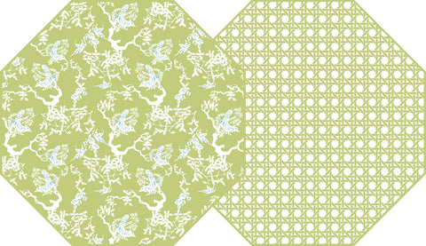OCTAGONAL TWO SIDED CHINOIS AND CANE PLACEMAT ~ LIME