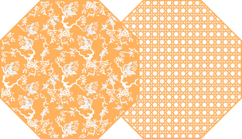 OCTAGONAL TWO SIDED CHINOIS AND CANE PLACEMAT ~ MELON