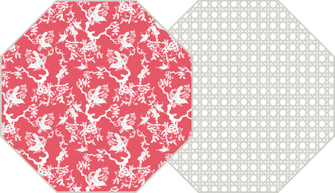 OCTAGONAL TWO SIDED CHINOIS AND CANE PLACEMAT ~ ROSE WITH GRAY