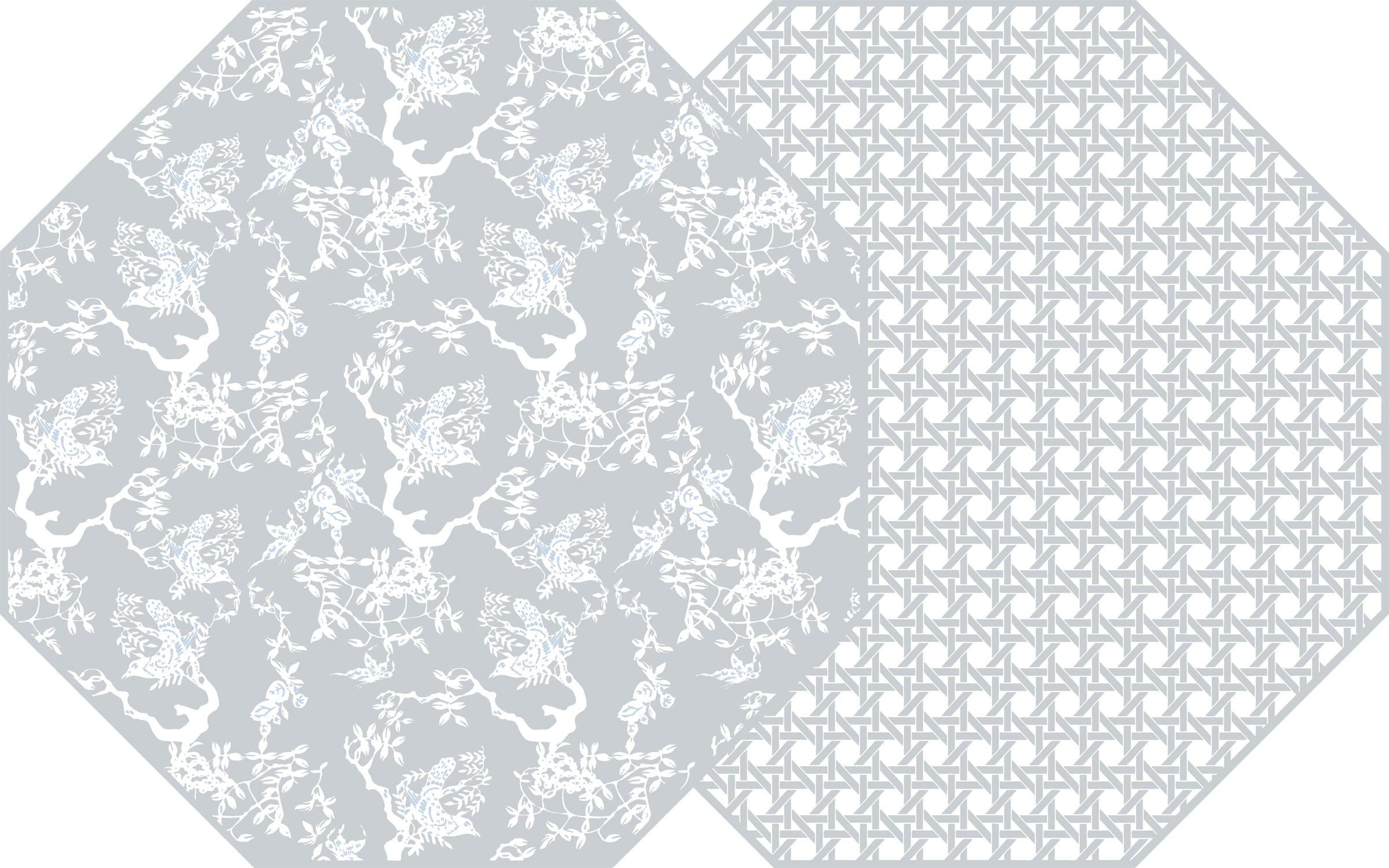 OCTAGONAL TWO SIDED CHINOIS AND CANE PLACEMAT ~ GRAY