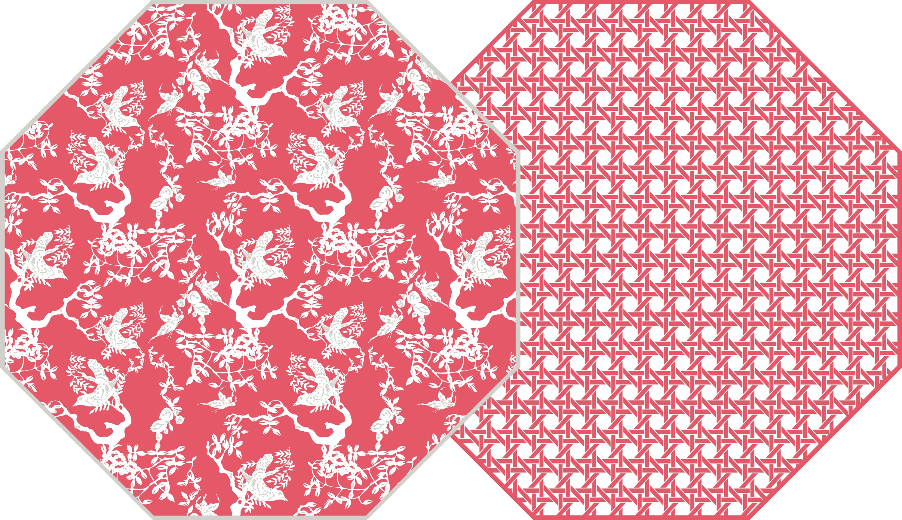 OCTAGONAL TWO SIDED CHINOIS AND CANE PLACEMAT ~ ROSE