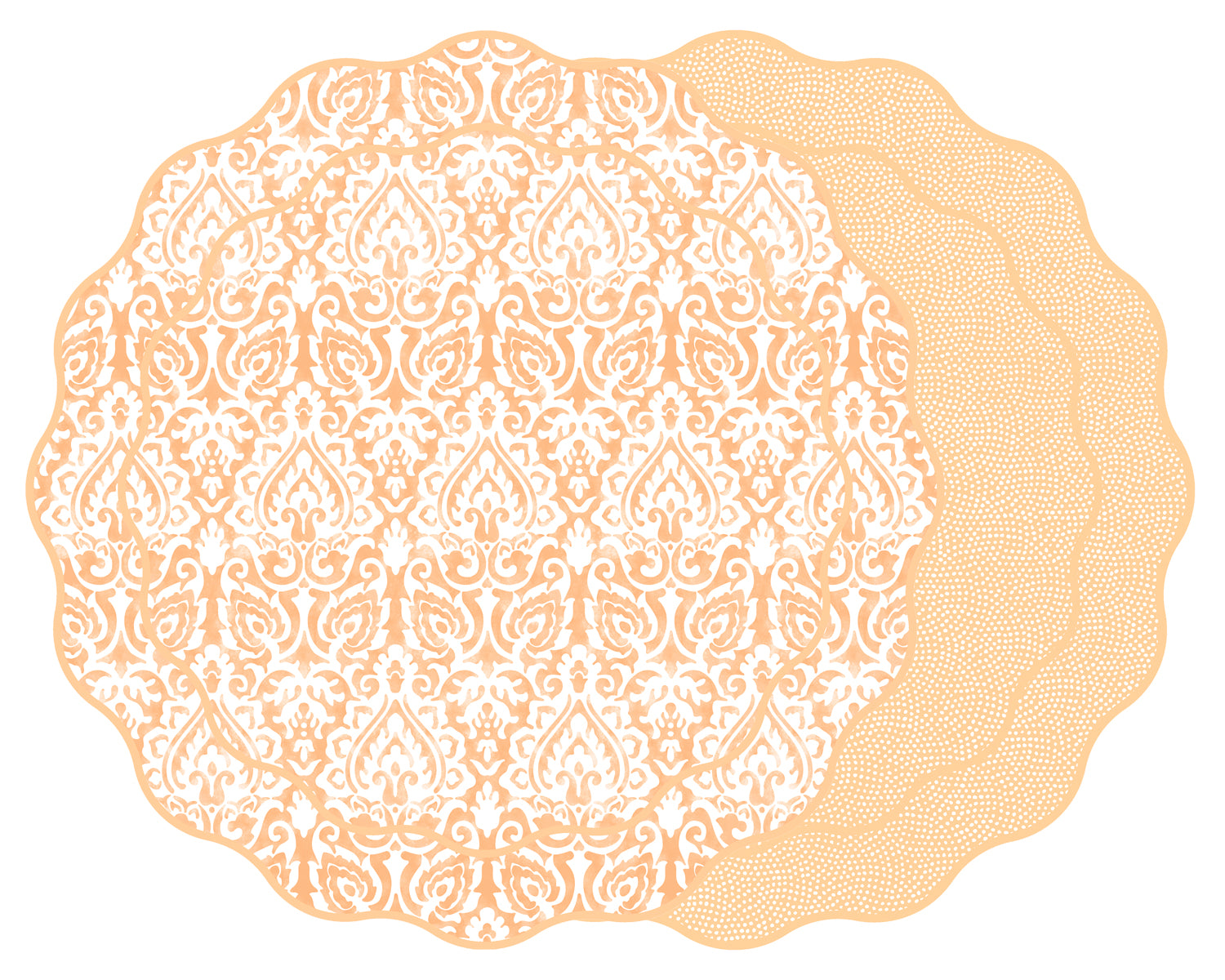 SCALLOP TWO SIDED DAMASK PLACEMAT WITH DOT FAN ~  CITRUS