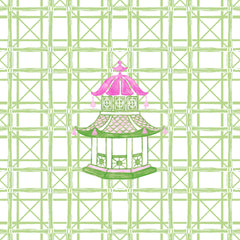 PAGODA  MAHJONG AND GAME TABLECLOTH ~ LIME