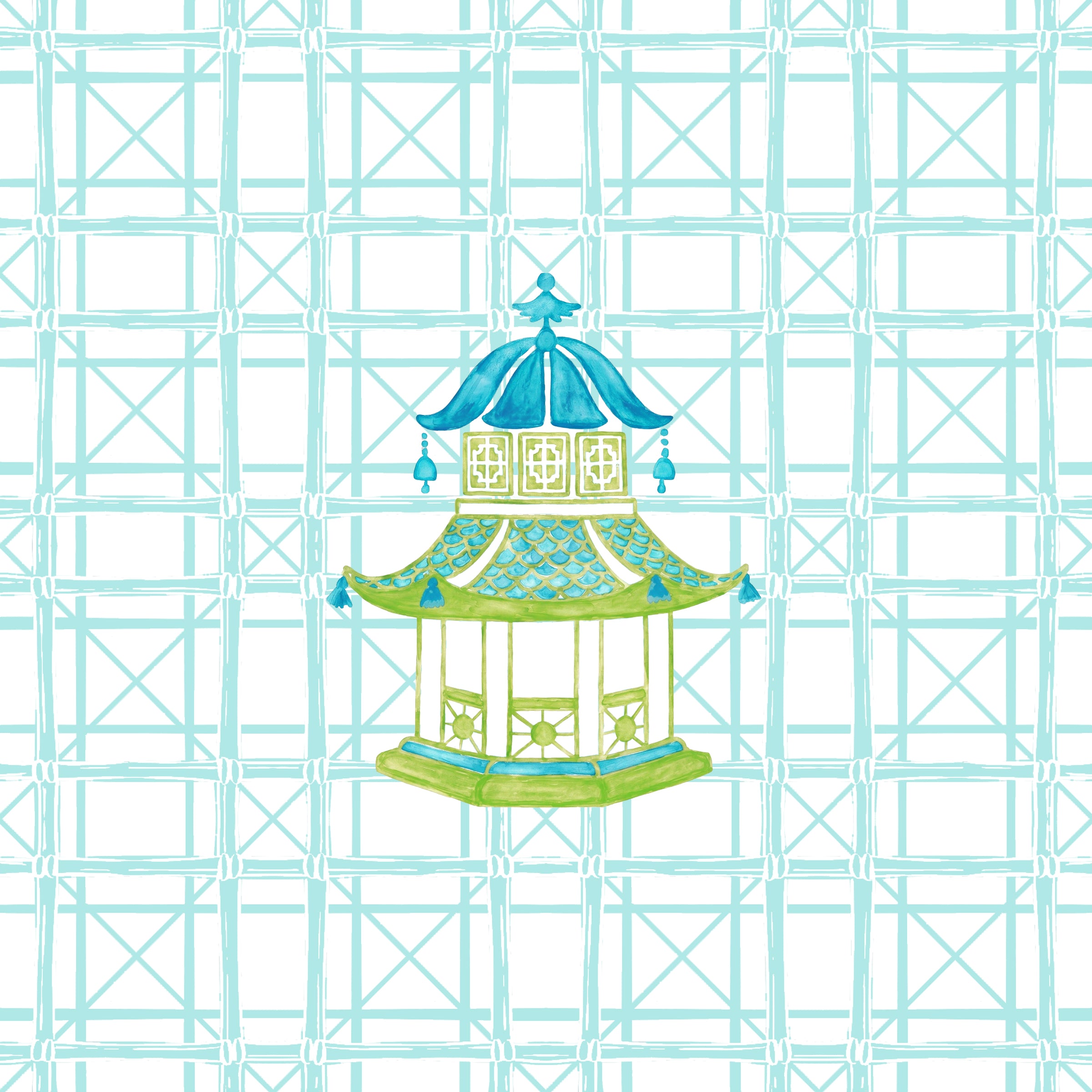 PAGODA MAJHONG AND GAME TABLECLOTH ~ SEA