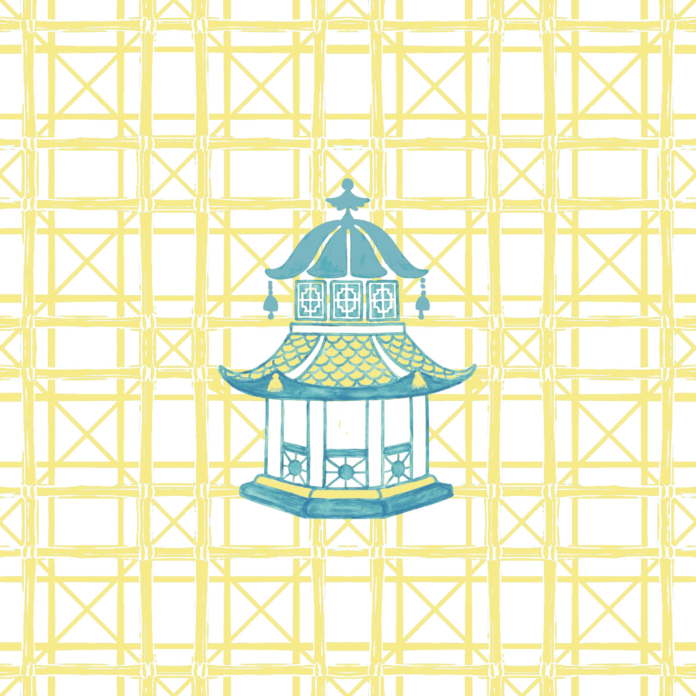 PAGODA MAHJONG AND GAME TABLECLOTH ~ BUTTER