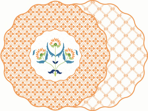 SCALLOP TWO SIDED ITALIAN FLOWER PLACEMAT ~ ORANGE