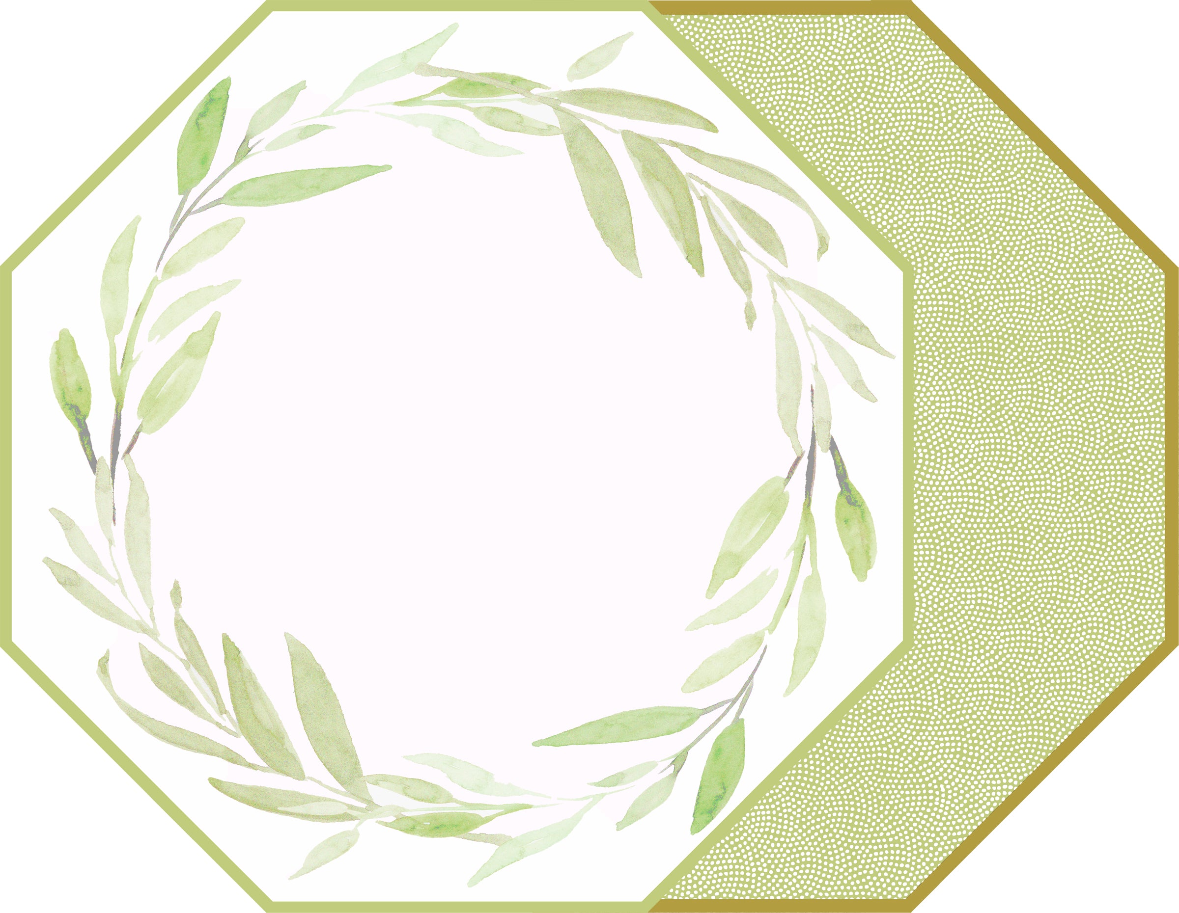 OCTAGONAL WATERCOLOR LEAVES TWO SIDED PLACEMAT ~ LIME