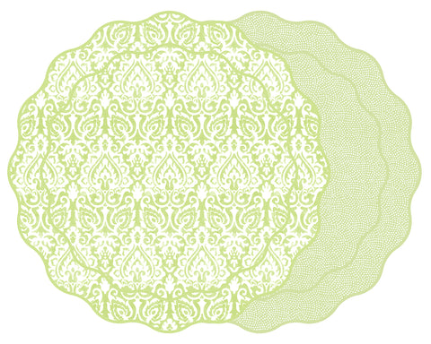 SCALLOP TWO SIDED DAMASK PLACEMAT WITH DOT FAN ~ LIME