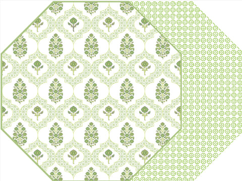 OCTAGONAL TWO SIDED INDIENNES PLACEMAT ~ LEMON/LIME