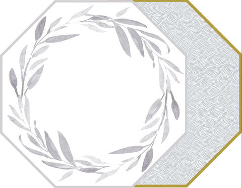 OCTAGONAL TWO SIDED LEAVES WREATH PLACEMAT WITH DOT FAN ~ GRAY