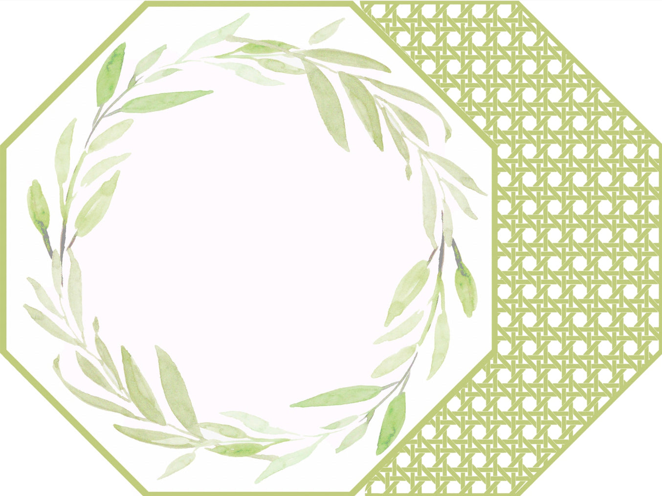 OCTAGONAL TWO SIDED LEAVES WREATH PLACEMAT WITH CANE ~ LIME
