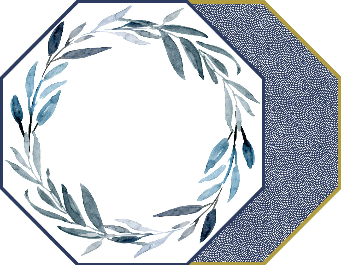 OCTAGONAL TWO SIDED LEAVES WREATH PLACEMAT WITH DOT FAN ~ NAVY