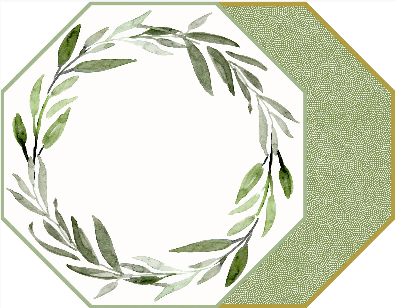 OCTAGONAL TWO SIDED LEAVES WREATH PLACEMAT WITH DOT FAN ~ SAXON GREEN