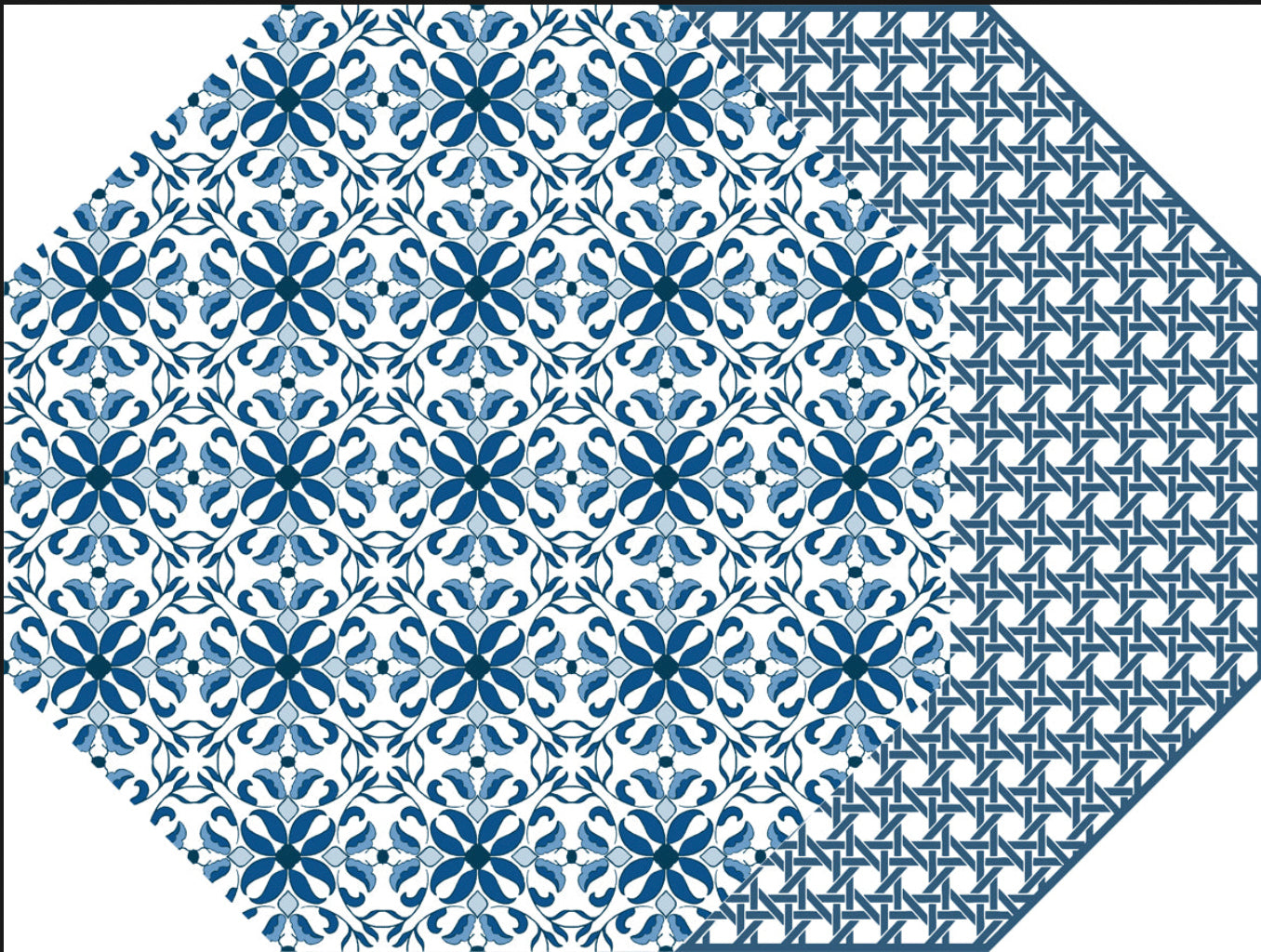 OCTAGONAL TWO SIDED PORTO AND CANE PLACEMAT ~ NAVY