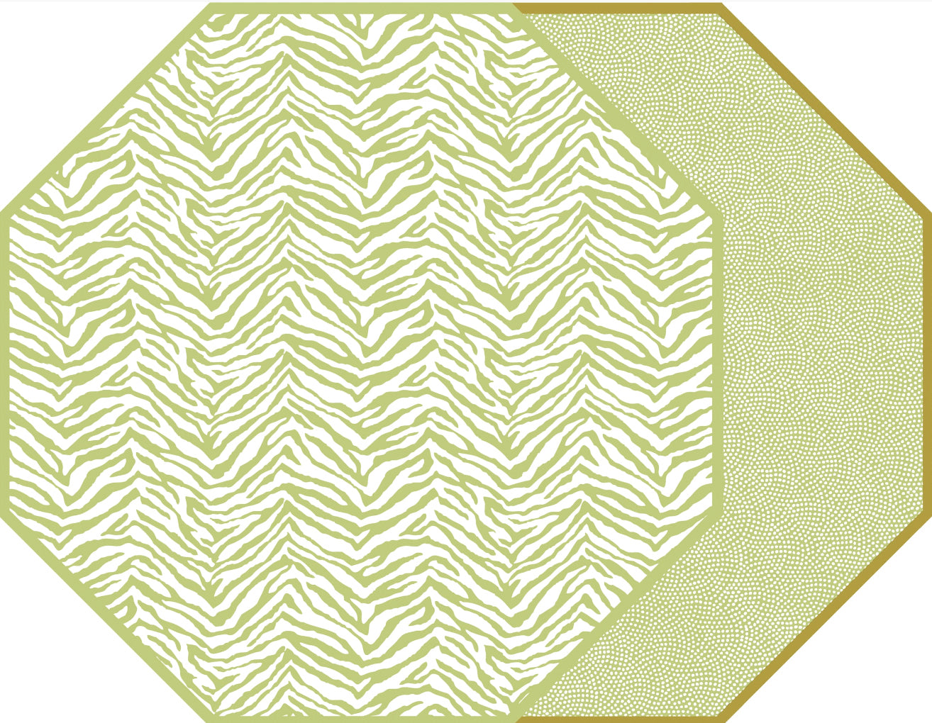 OCTAGONAL TWO SIDED ZEBRA PLACEMAT WITH DOT FAN ~ LIME