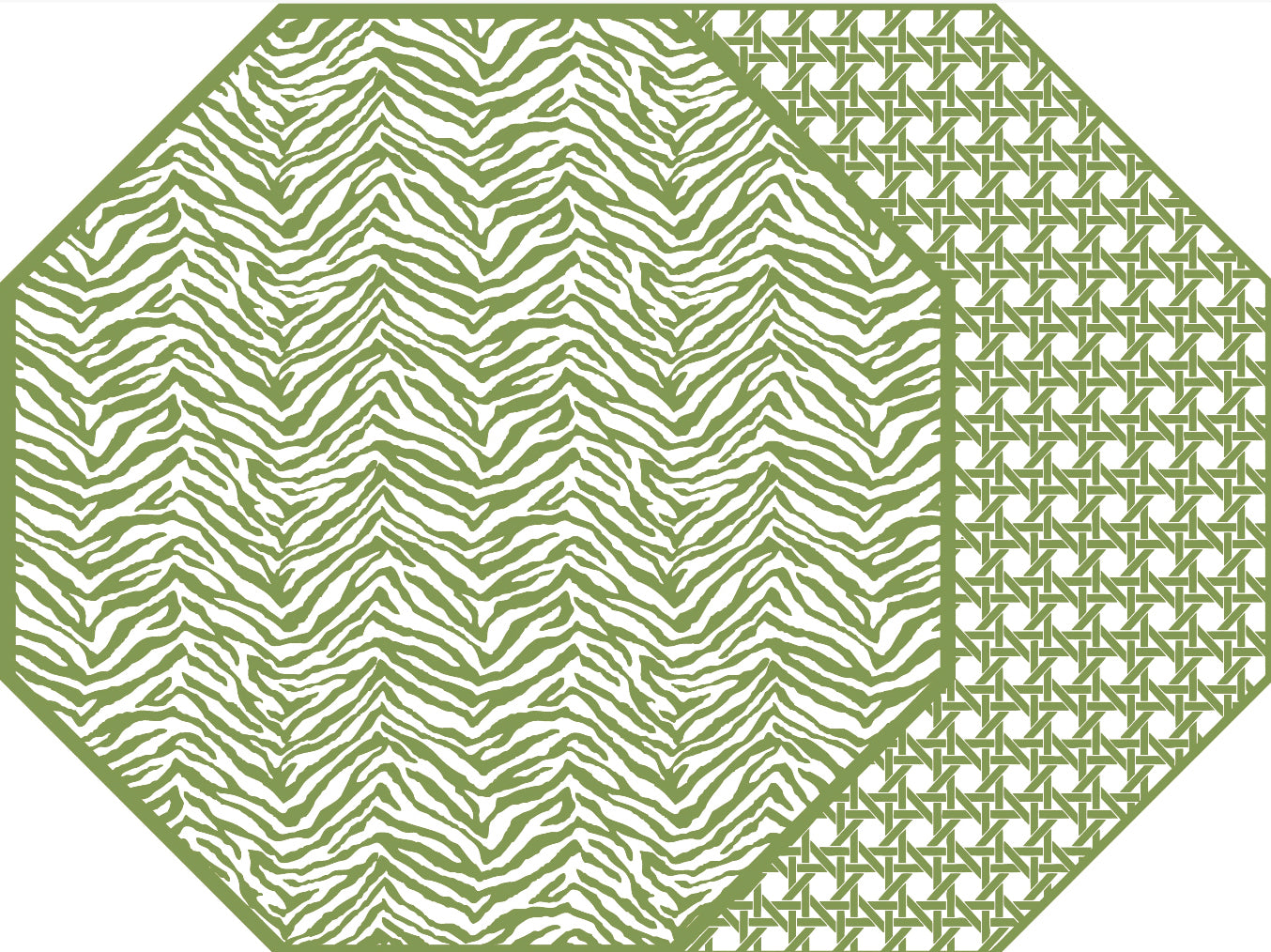 OCTAGONAL TWO SIDED ZEBRA PLACEMAT WITH CANE  ~ SAXON GREEN
