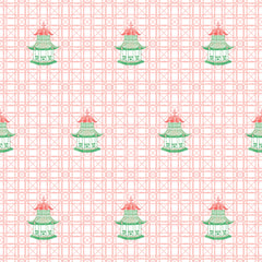 PAGODA MAHJONG AND GAME TABLECLOTH ~ CORAL