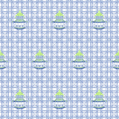 PAGODA MAHJONG AND GAME TABLECLOTH ~ NAVY