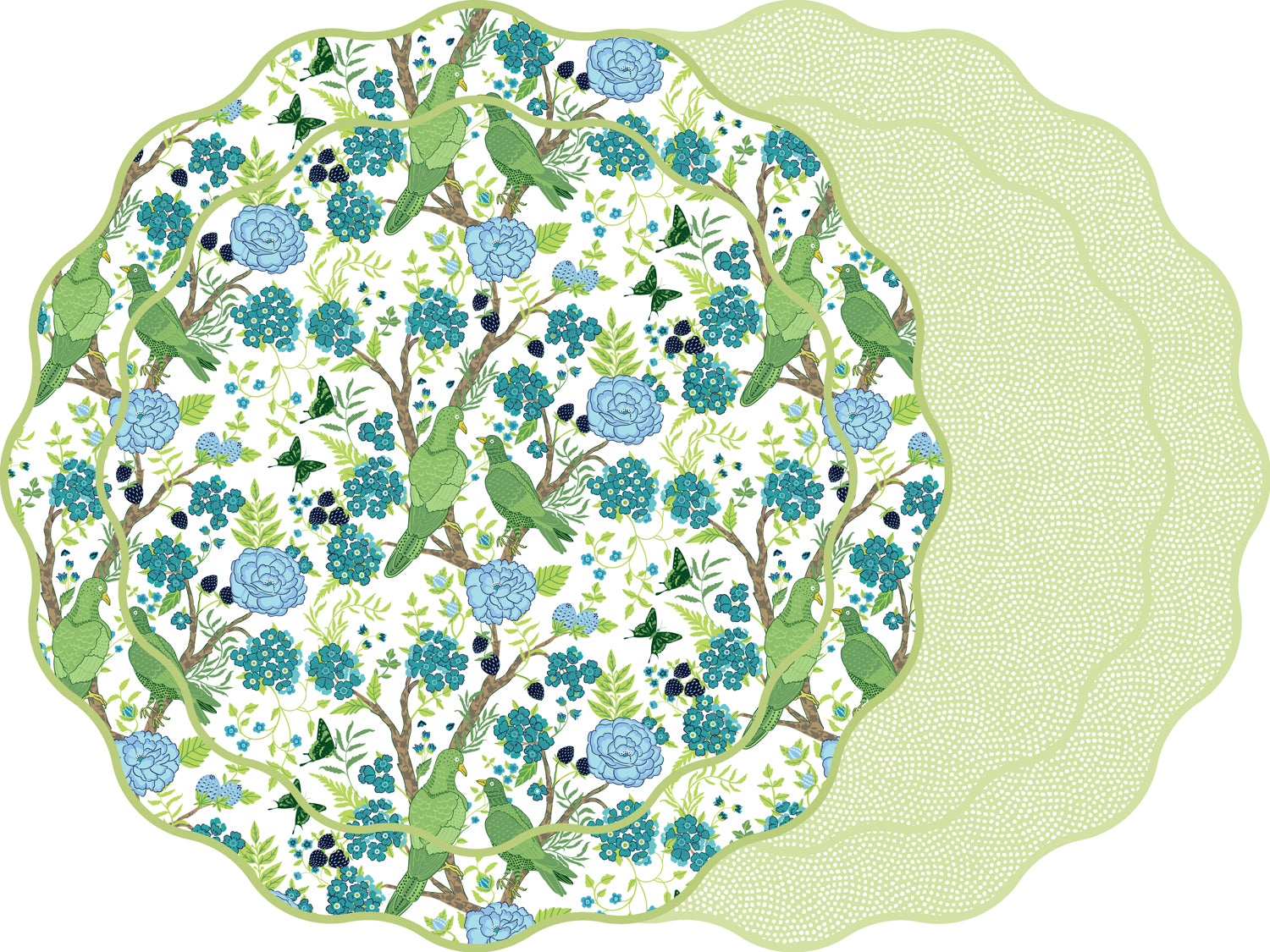 SCALLOP TWO SIDED PARAKEET AND DOT FAN PLACEMATS