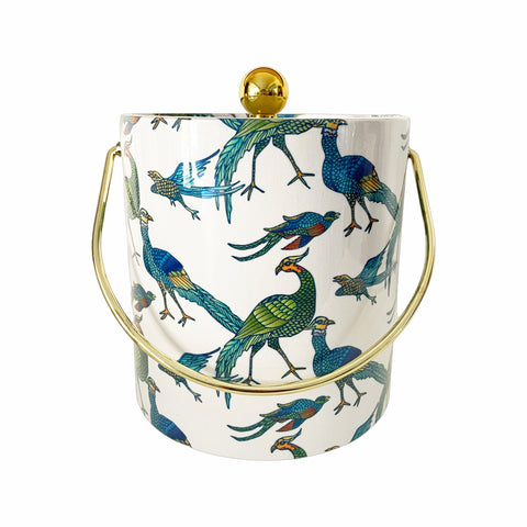COTTON AND QUILL PLUME ICE BUCKET WITH GOLD HANDLE