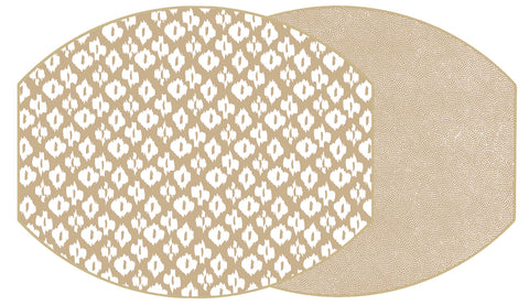 ELLIPSE TWO SIDED IKAT AND DOT FAN PLACEMAT ~ LATTE