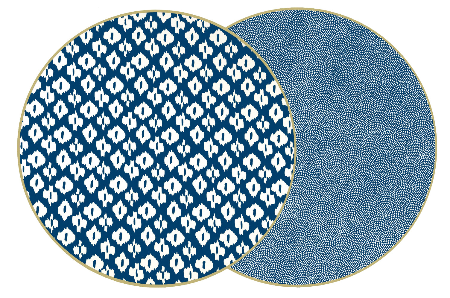 ROUND TWO SIDED IKAT AND DOT FAN PLACEMAT ~ NAVY