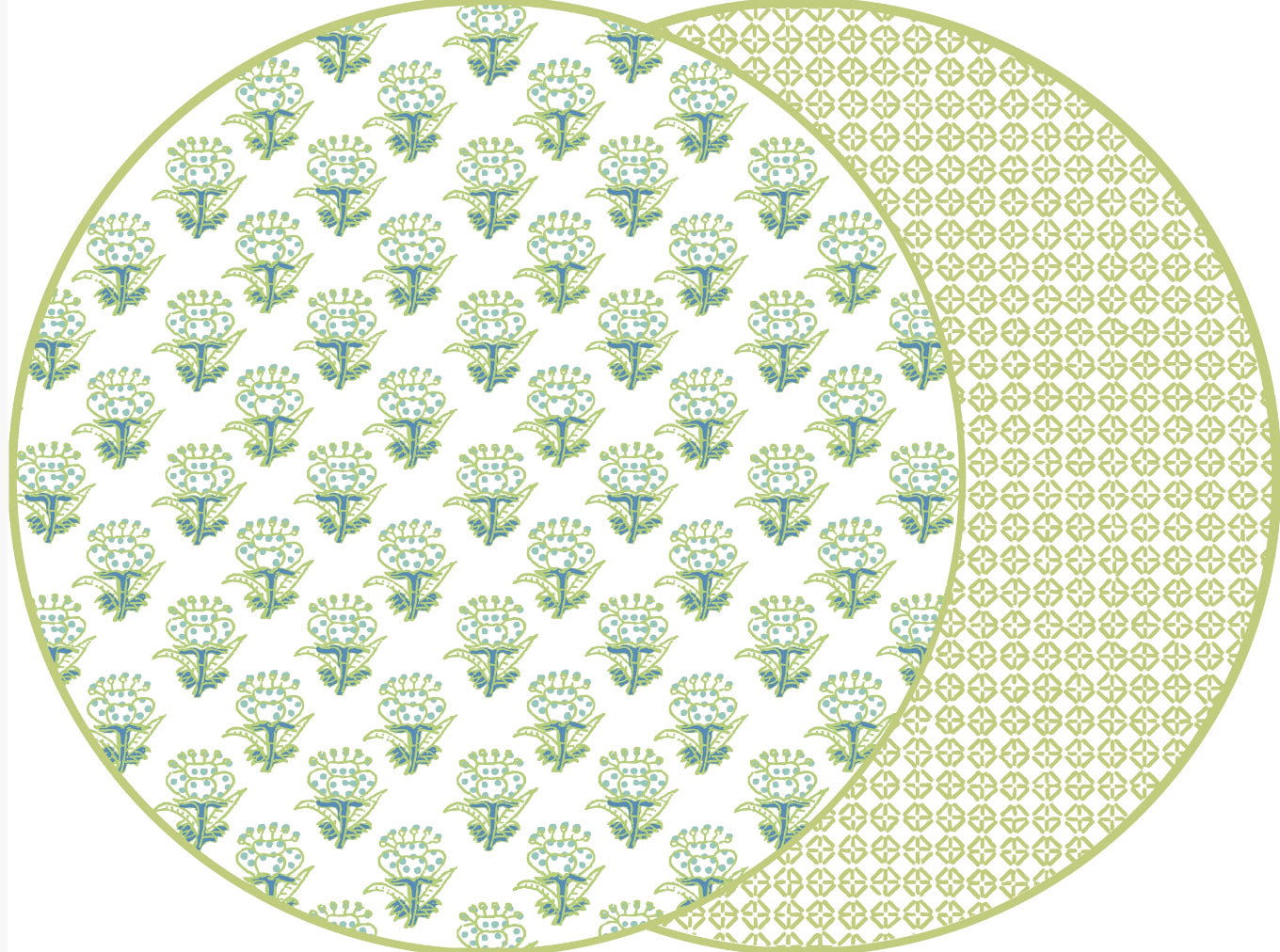 ROUND TWO SIDED PETITE FLEUR  AND JAIPUR PLACEMAT ~BLUE/GREEN