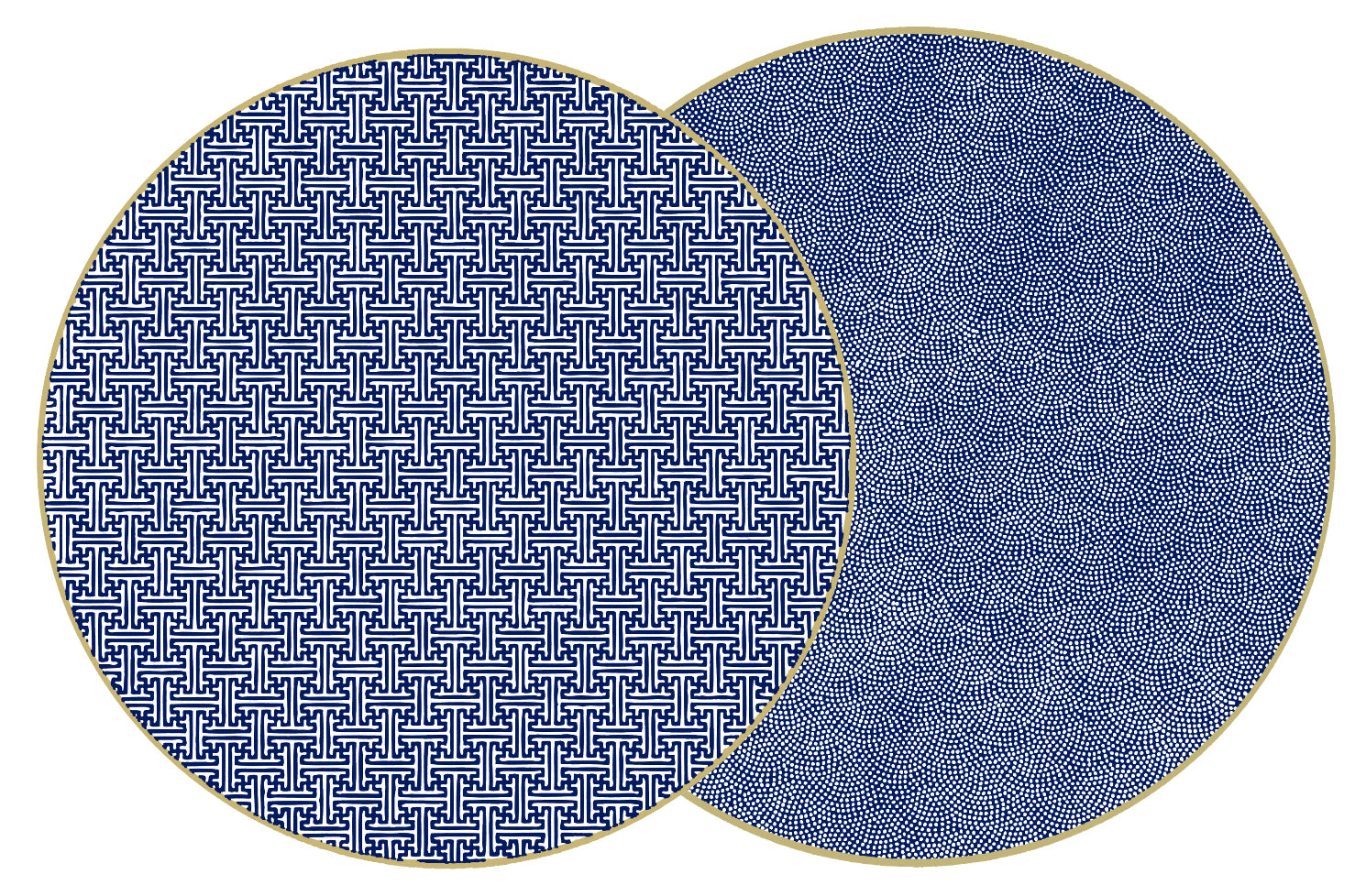 ROUND TWO SIDED SAYAGATA  AND DOT FAN PLACEMAT ~NAVY26
