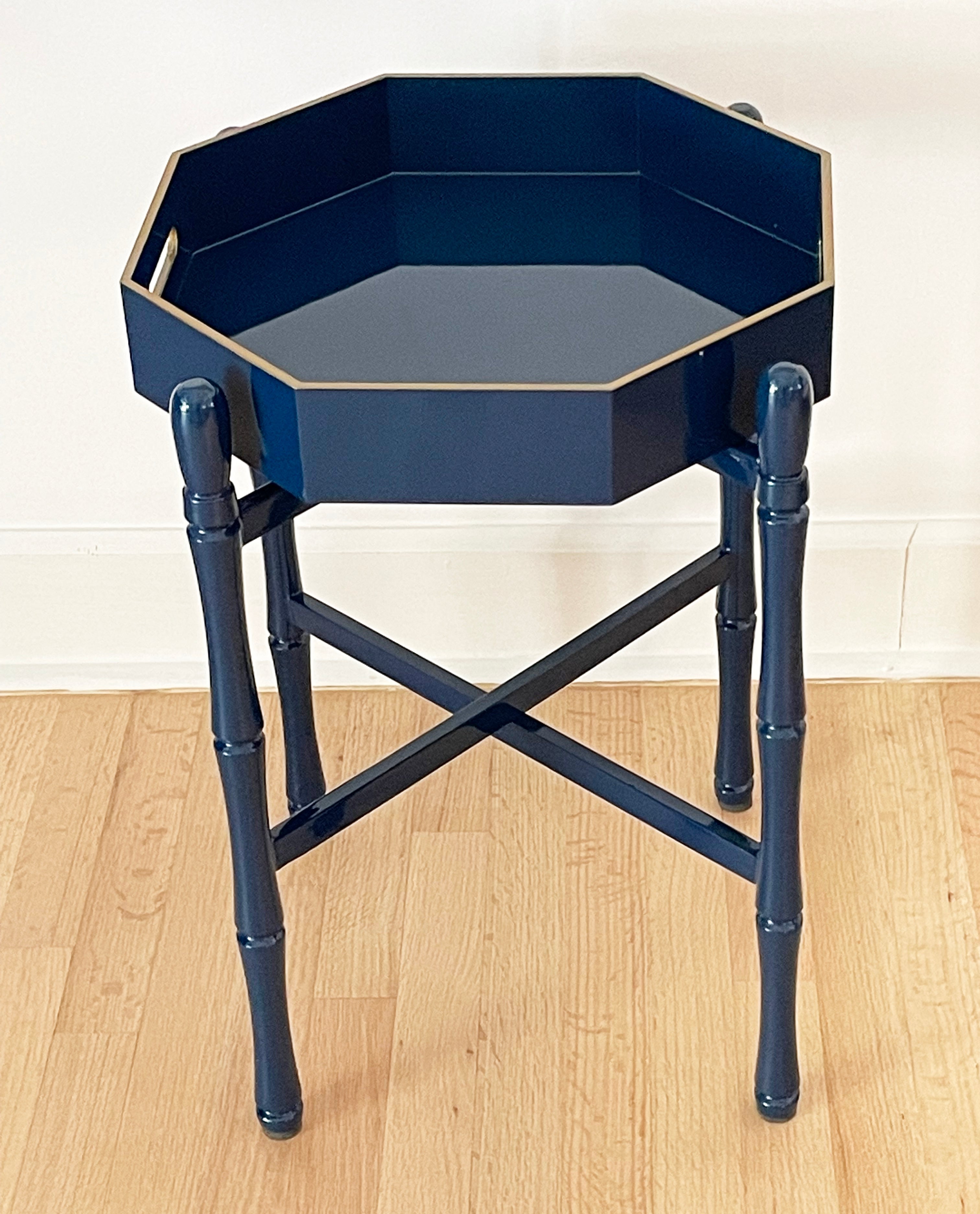 OCTAGONAL NAVY LACQUER TRAY TABLE