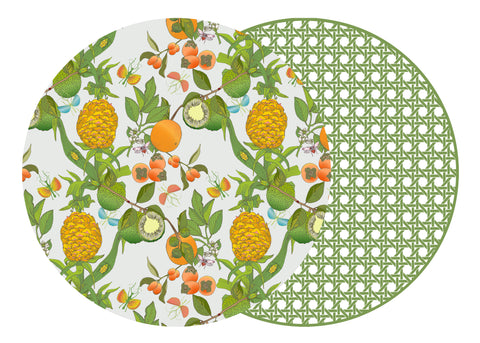 ROUND COTTON & QUILL AND HSH PINEAPPLE PLACEMAT WITH SAXON GREEN CANE