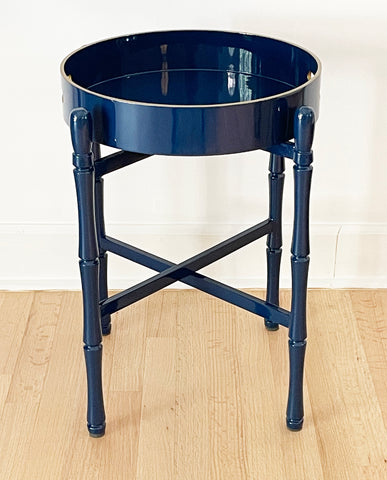 ROUND NAVY LACQUER TRAY TABLE