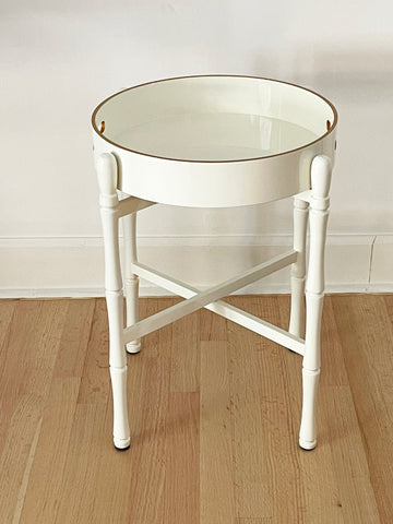 ROUND OFF WHITE LACQUER TRAY TABLE